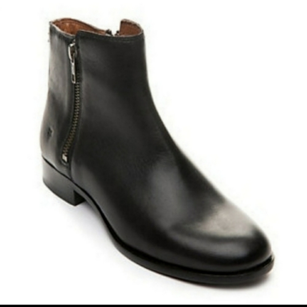 Frye Carly Double Zip Black Leather Booties